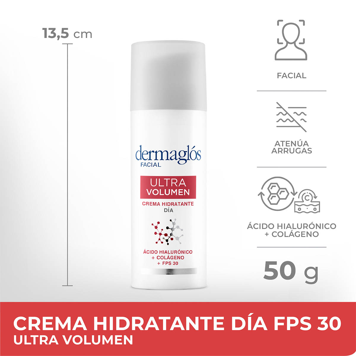 Crema Dermaglós Hidratante de Día FPS30 Ultra Volumen x50g - Imagen 2